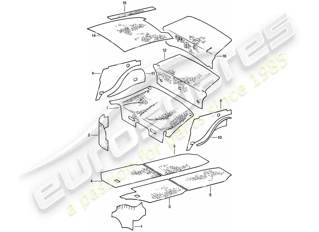 porsche 1985 (911) carcasa del cuerpo - absorbentes de sonido diagrama de piezas