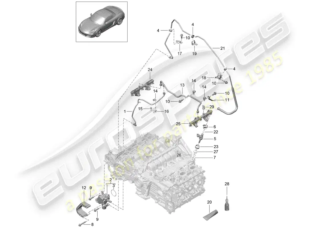 porsche 2013 (981 boxster) tubo de recogida de combustible diagrama de piezas