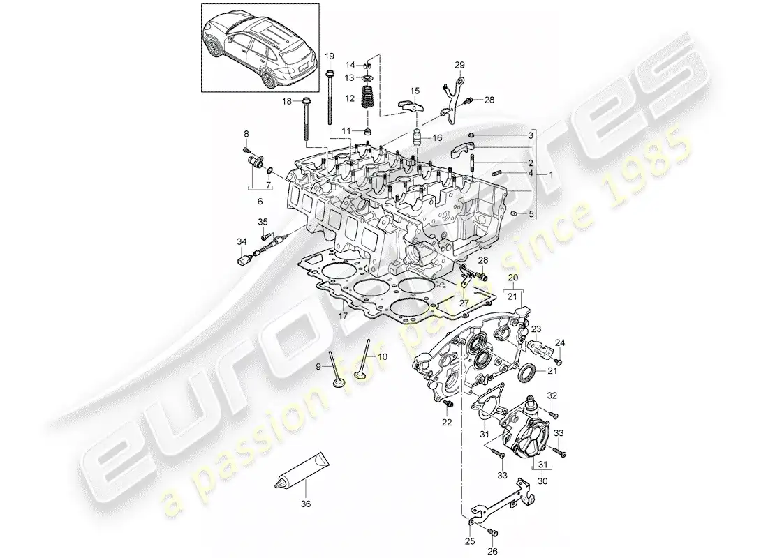 porsche 2018 (cayenne e2 92a) cabeza de cilindro diagrama de piezas