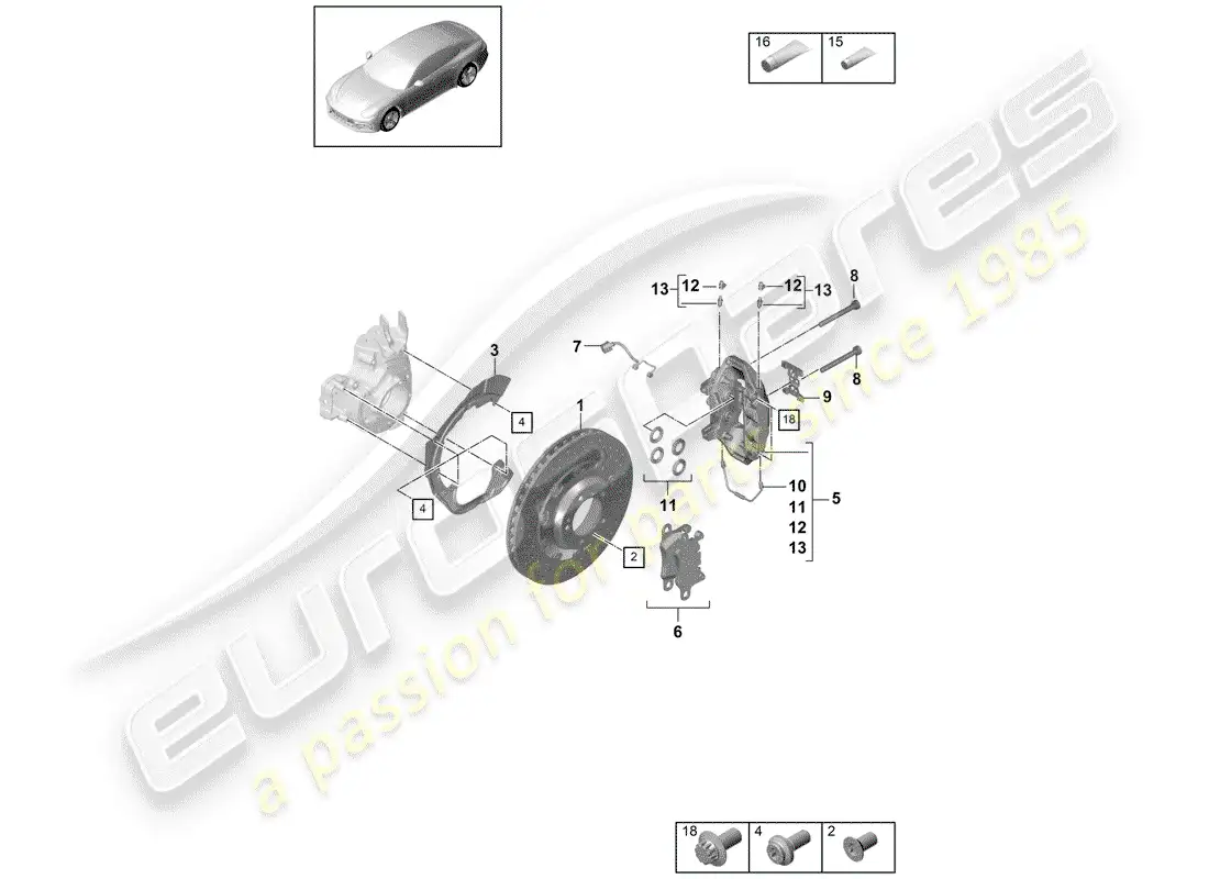 porsche 2018 (panamera 971-1) frenos de disco diagrama de piezas