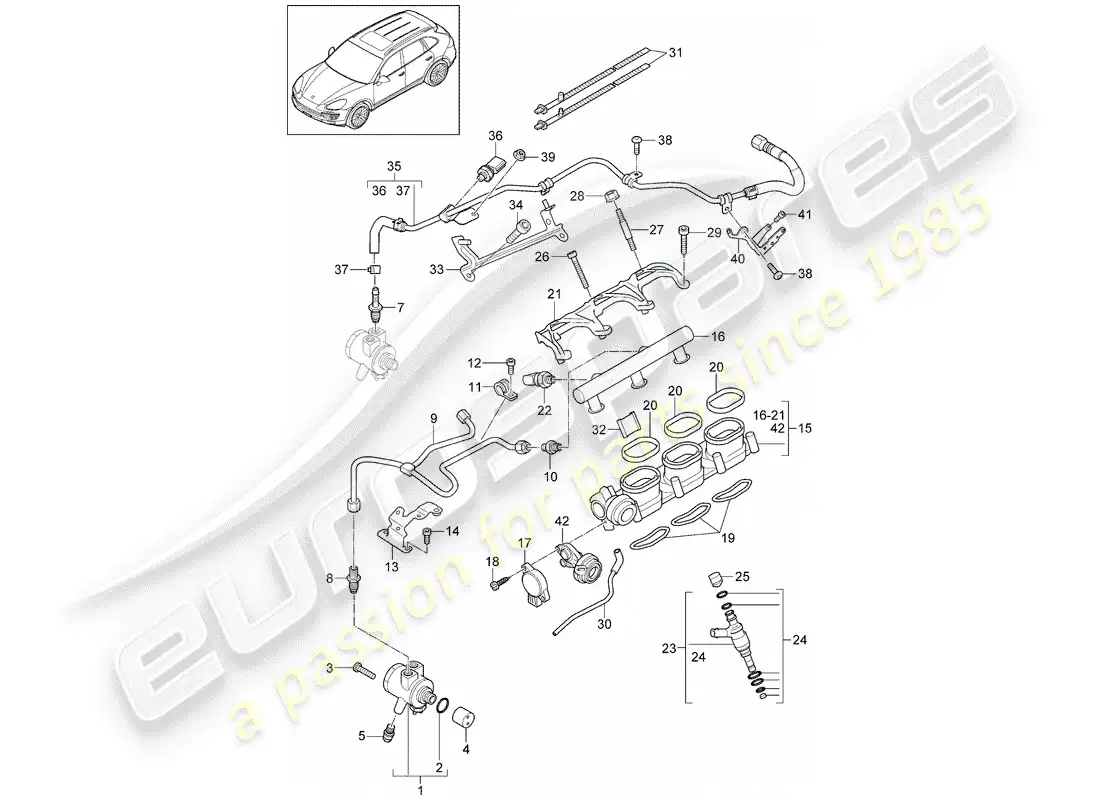 porsche 2014 (cayenne e2 92a) tubo de recogida de combustible diagrama de piezas