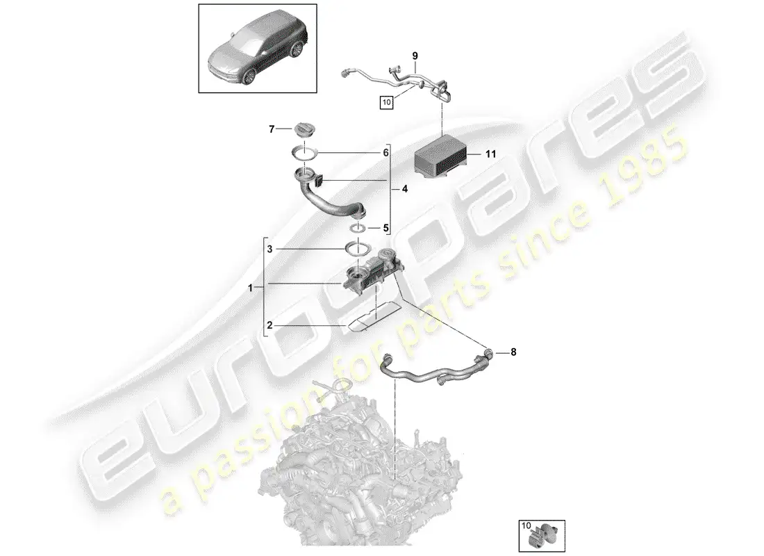 porsche 2018 (cayenne e3 9ya/9yb) ventilation for cylinder block diagrama de piezas