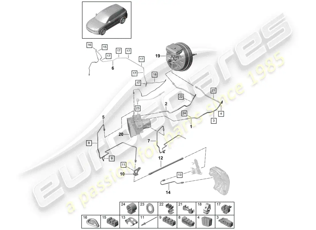 porsche 2018 (cayenne e3 9ya/9yb) línea de freno diagrama de piezas