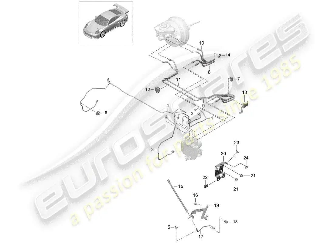 porsche 2017 (991-2 turbo) línea de freno diagrama de piezas
