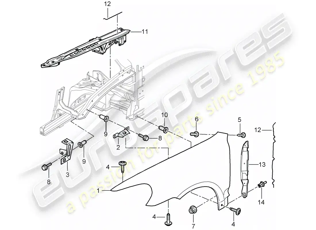 porsche 2010 (cayenne e1 9pa) defensa diagrama de piezas