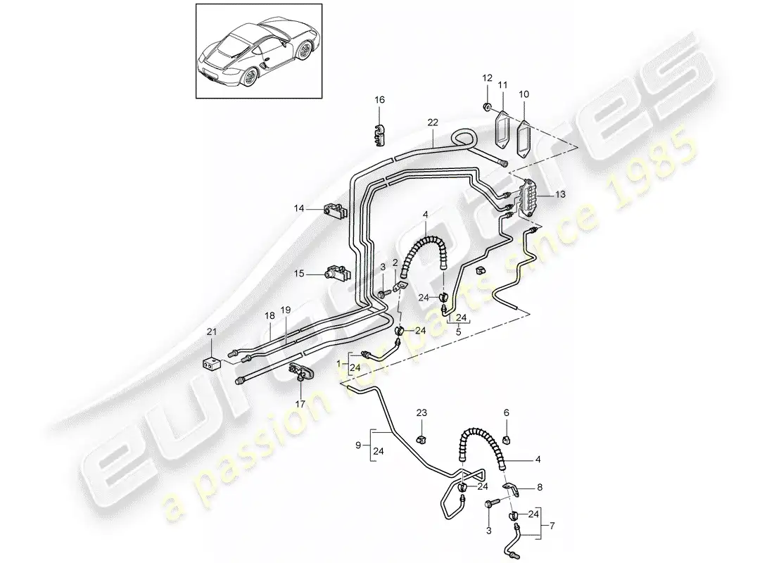 porsche 2011 (987 cayman) línea de freno diagrama de piezas