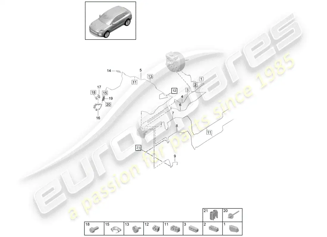 porsche 2019 (macan) línea de freno diagrama de piezas