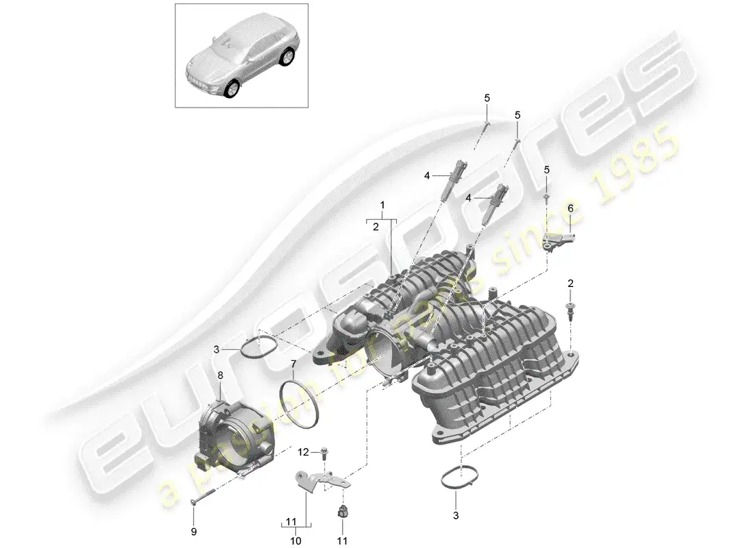 porsche 2016 (macan) distribuidor de aire de admisión diagrama de piezas