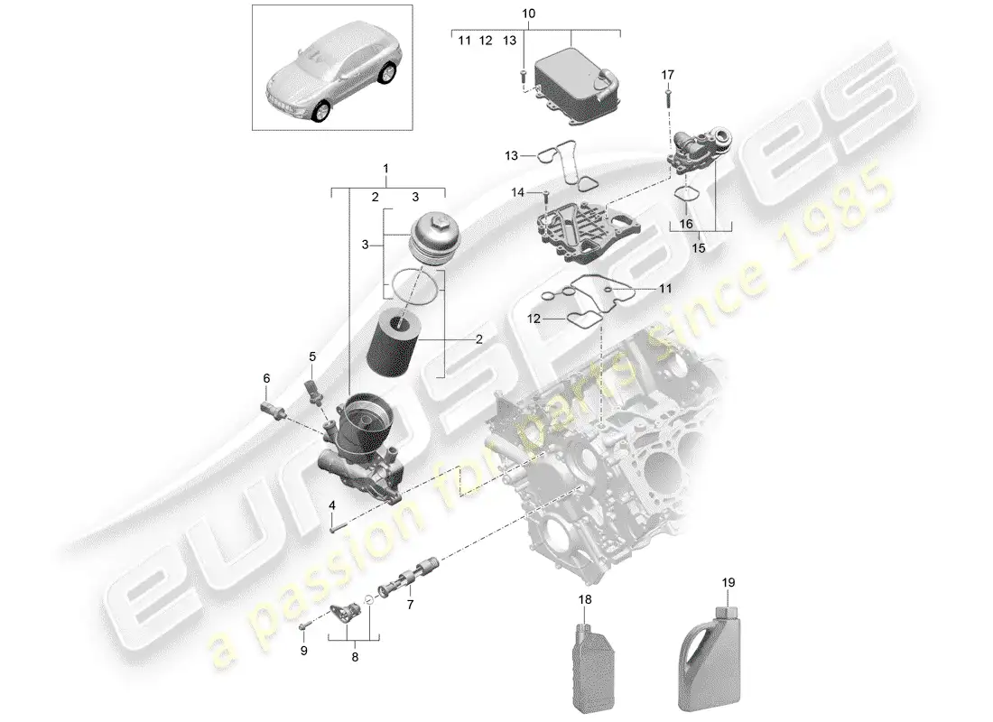 porsche 2018 (macan) diagrama de piezas del filtro de aceite