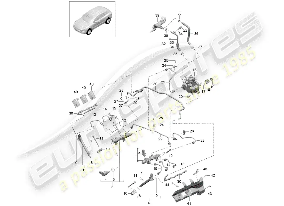 porsche 2018 (macan) diagrama de piezas del tubo de recogida de combustible