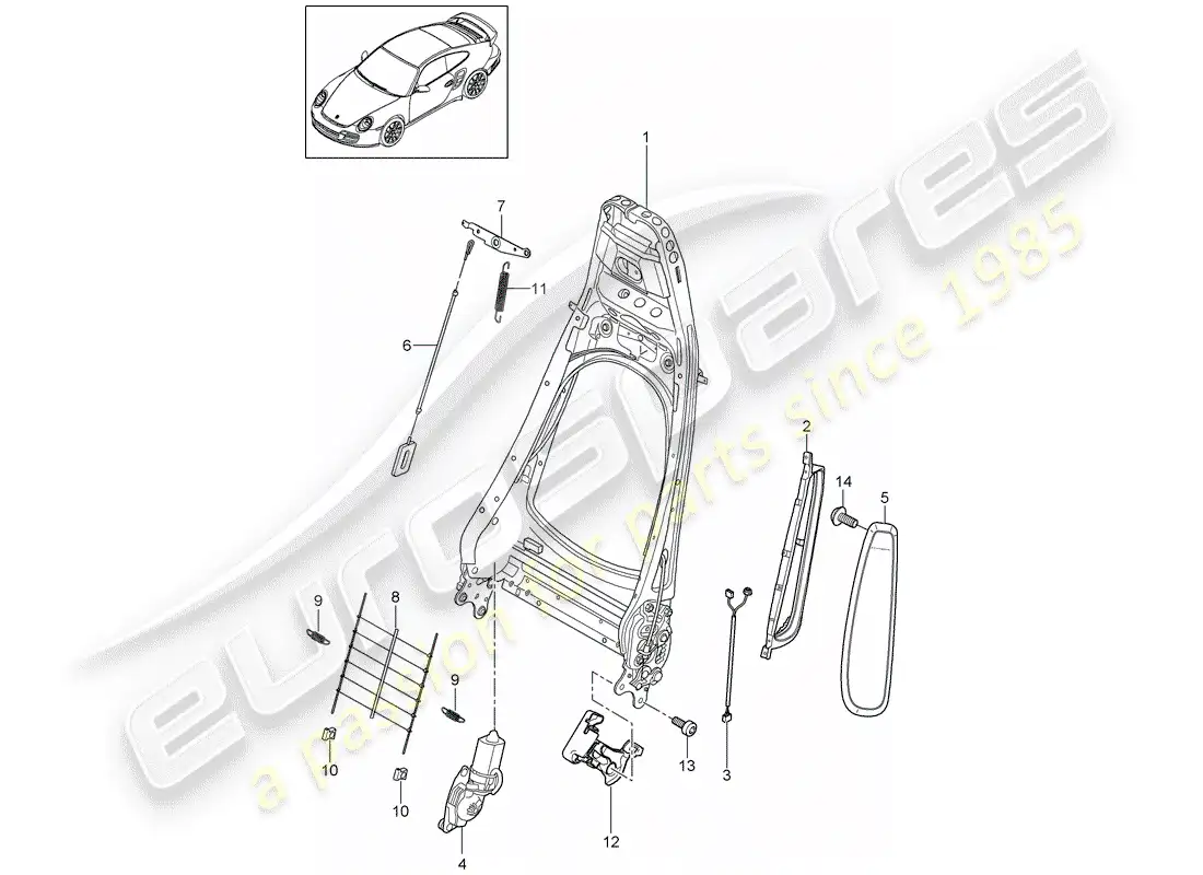 porsche 2013 (997-2 turbo / gt2 rs) marco del respaldo diagrama de piezas