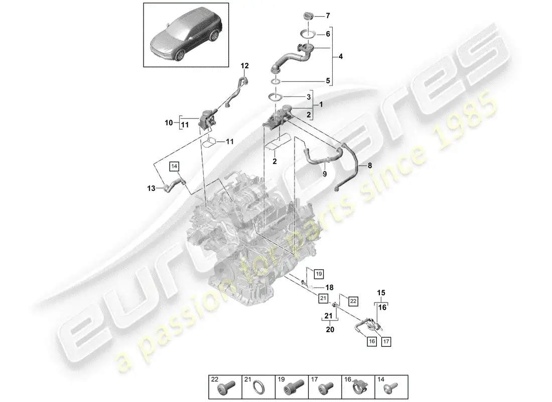 porsche 2018 (cayenne e3 9ya/9yb) ventilation for cylinder block diagrama de piezas