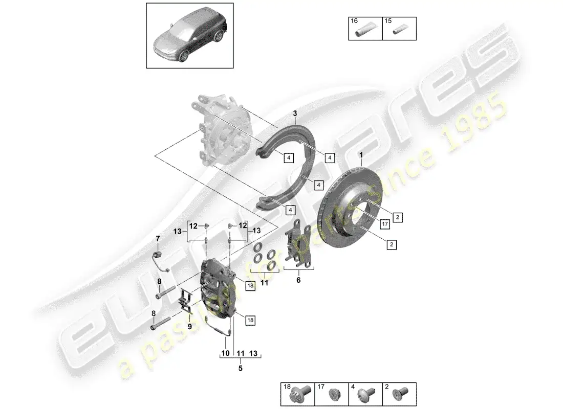porsche 2018 (cayenne e3 9ya/9yb) frenos de disco diagrama de piezas