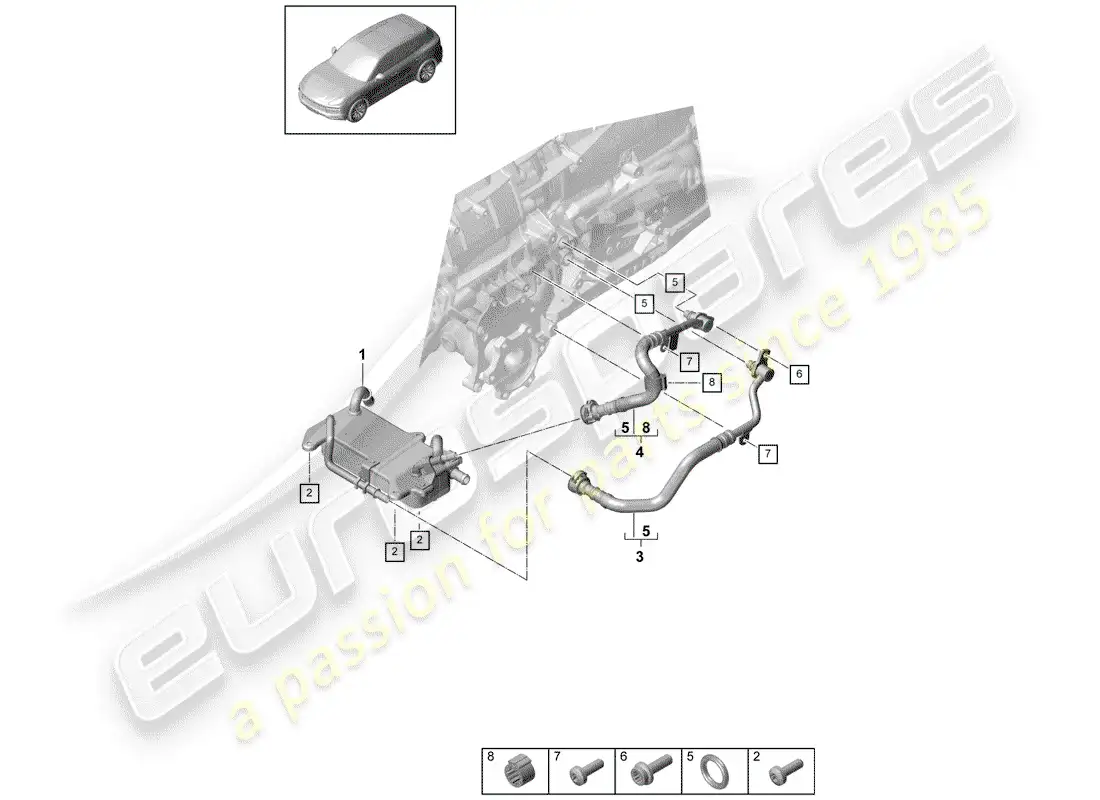 porsche 2018 (cayenne e3 9ya/9yb) 8-speed caja de cambios automática diagrama de piezas