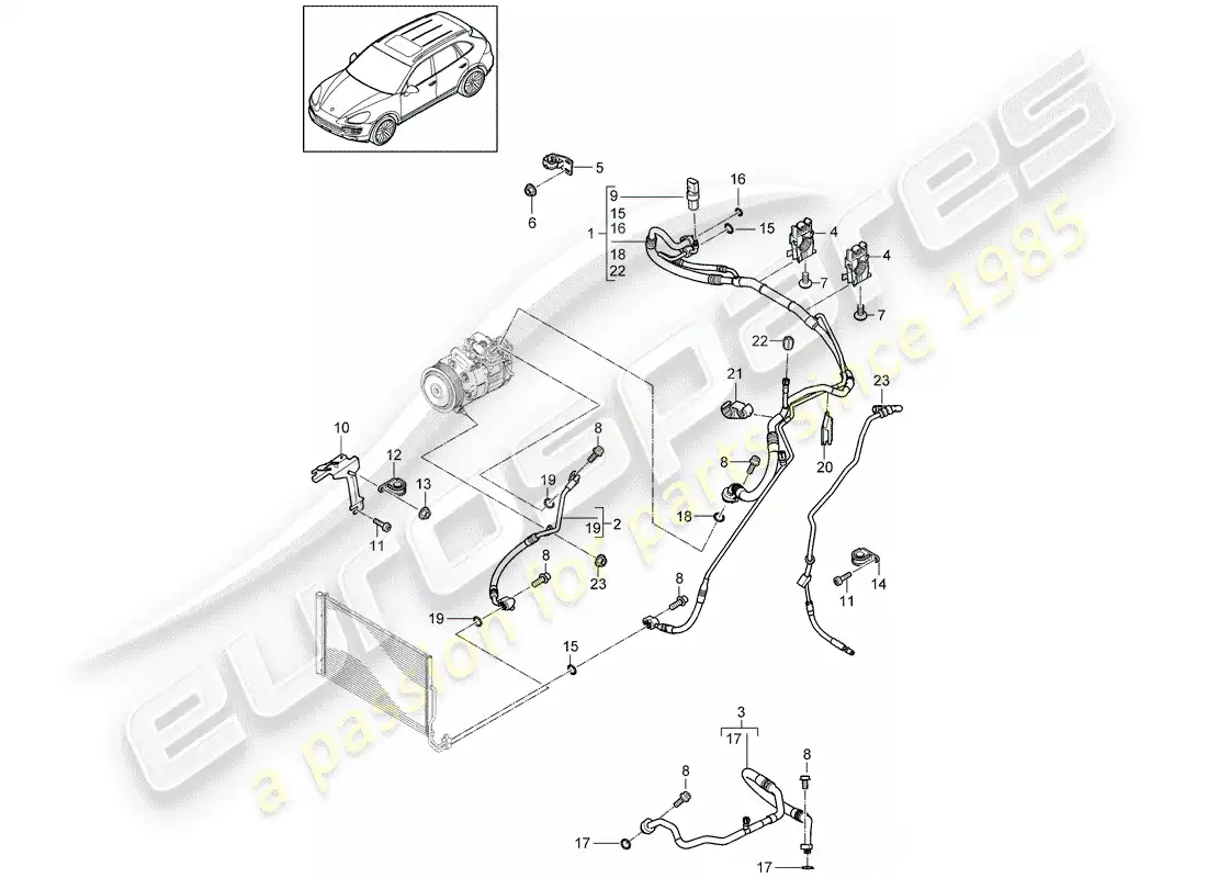 porsche 2011 (cayenne e2 92a) circuito refrigerante diagrama de piezas