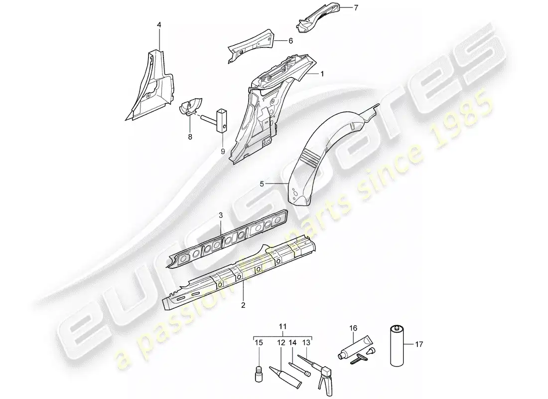 porsche 2012 (997-2) panel lateral diagrama de piezas