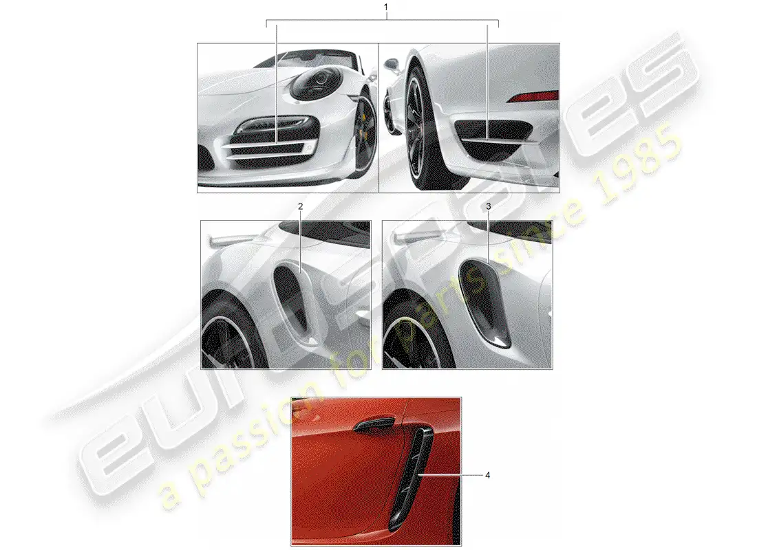porsche 2015 (tequipment 98x/99x) embellecedor para entrada de aire diagrama de piezas