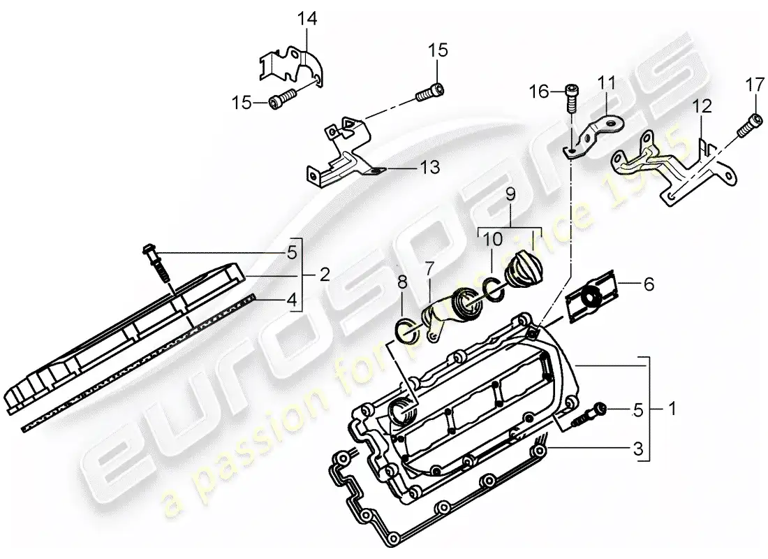 porsche 2009 (cayenne e1 9pa) valve cover diagrama de piezas