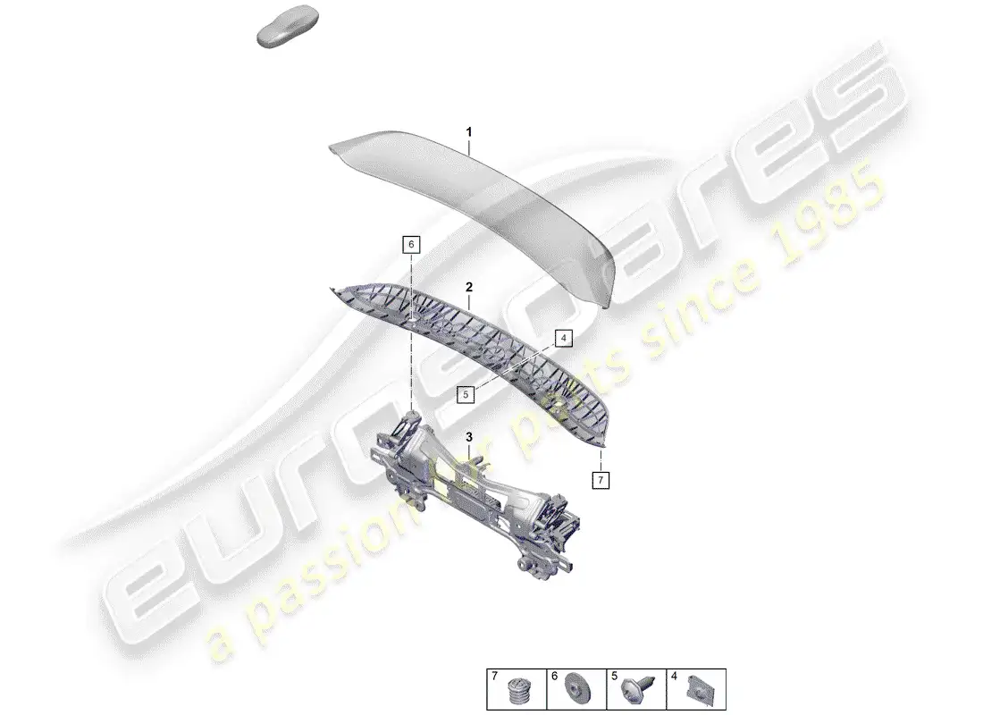 porsche 2020 (718 boxster spyder) alerón trasero diagrama de piezas