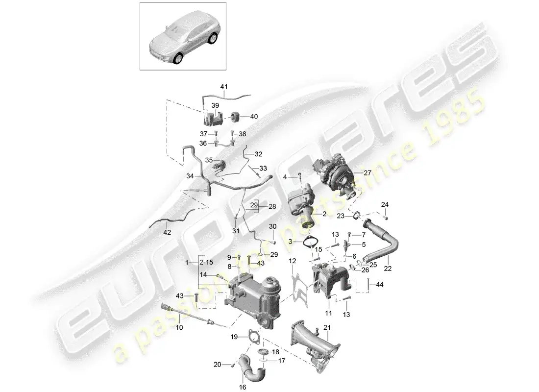 porsche 2018 (macan) recirculación de escape diagrama de piezas