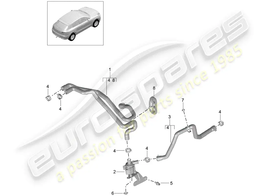 porsche 2018 (macan) manguera del calentador diagrama de piezas