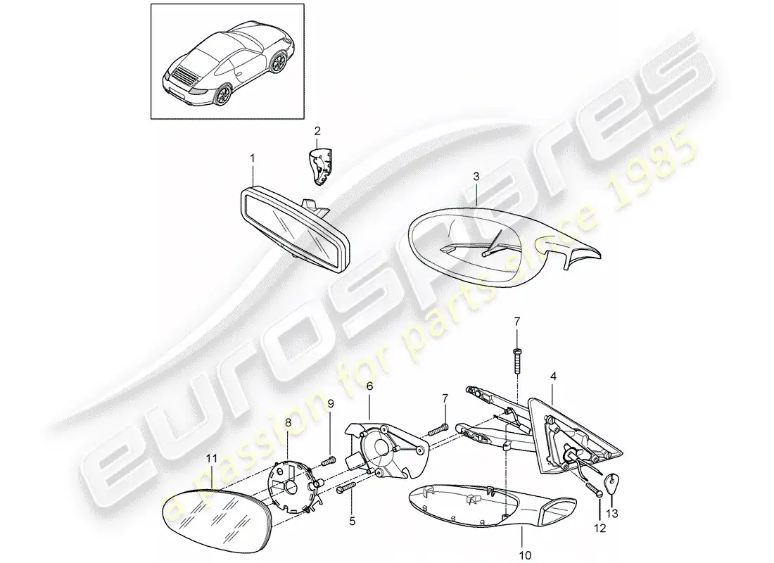 porsche 2011 (997-2) espejo retrovisor interior diagrama de piezas