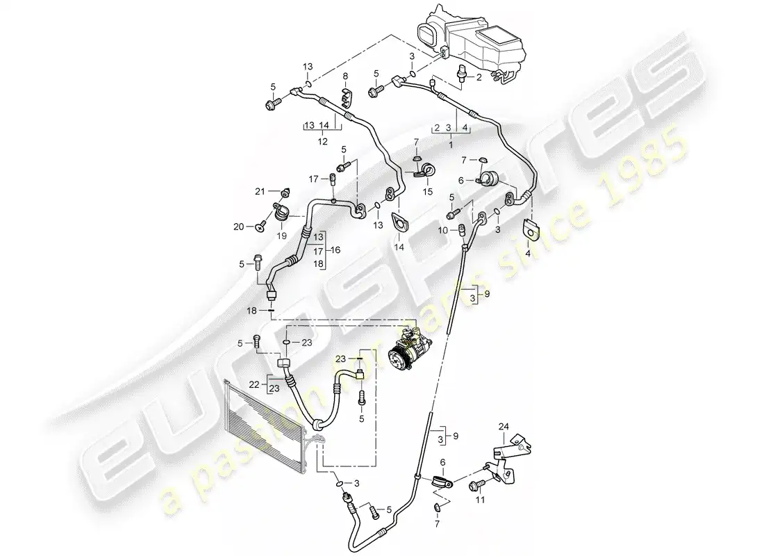 porsche 2010 (cayenne e1 9pa) circuito refrigerante diagrama de piezas