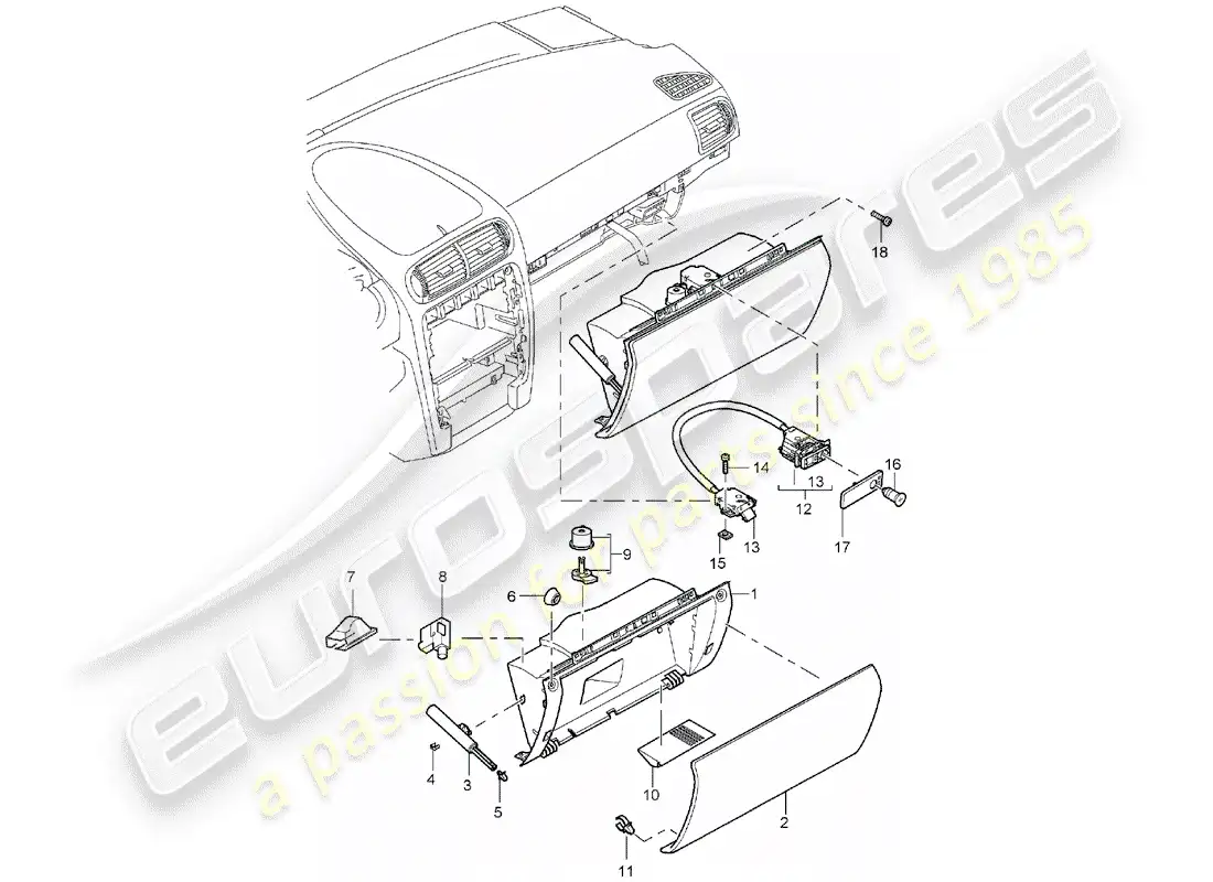 porsche 2004 (cayenne e1 9pa) guantera diagrama de piezas