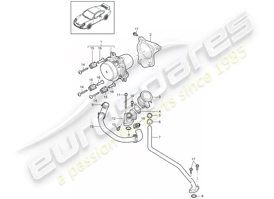 porsche 2008 (997-1 gt3) inyección de aire diagrama de piezas