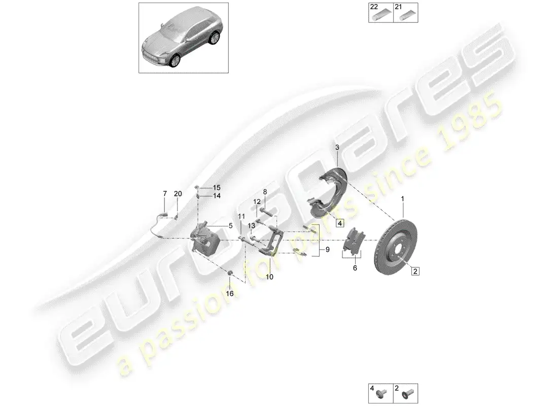 porsche 2019 (macan) frenos de disco diagrama de piezas