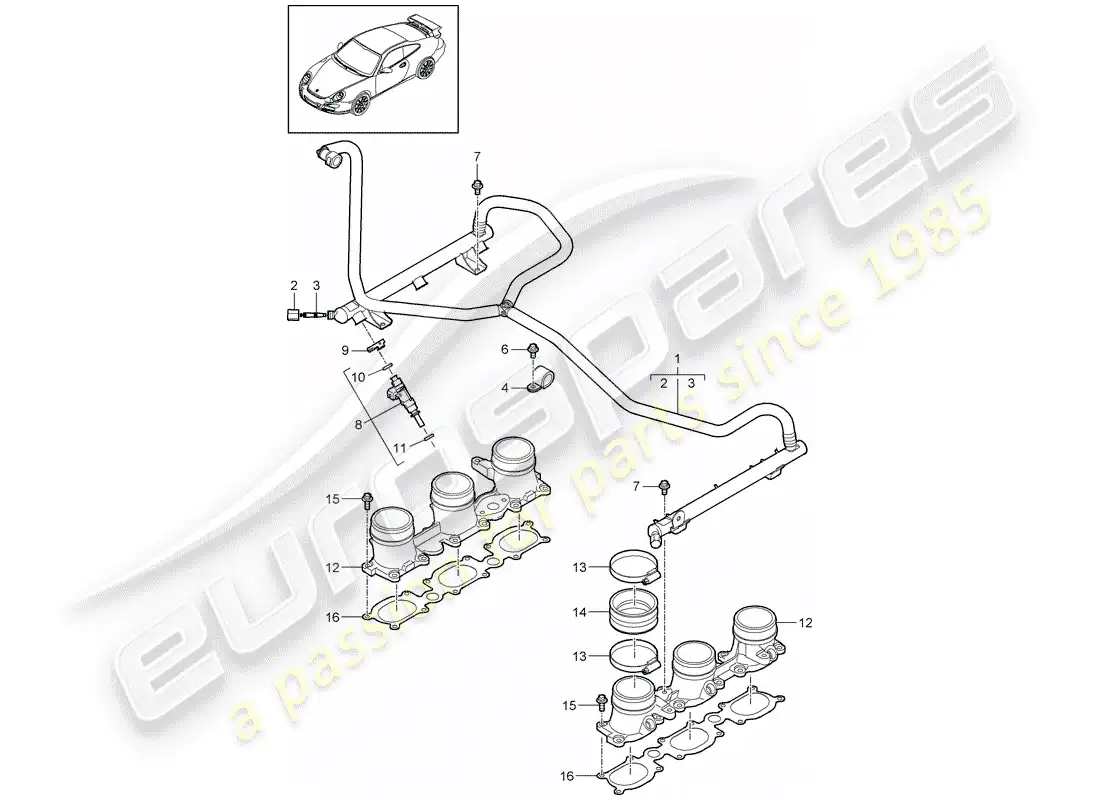 porsche 2008 (997-1 gt3) tubo de recogida de combustible diagrama de piezas