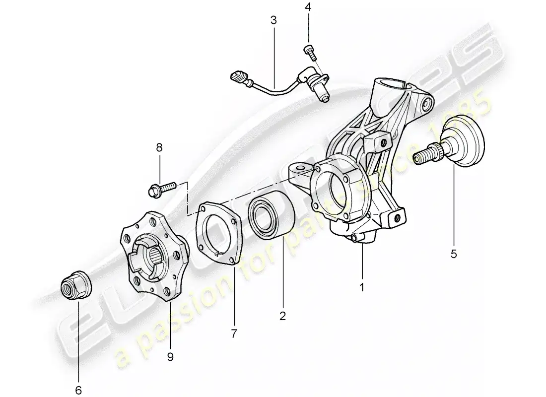 porsche 2008 (987 cayman) portador de ruedas diagrama de piezas