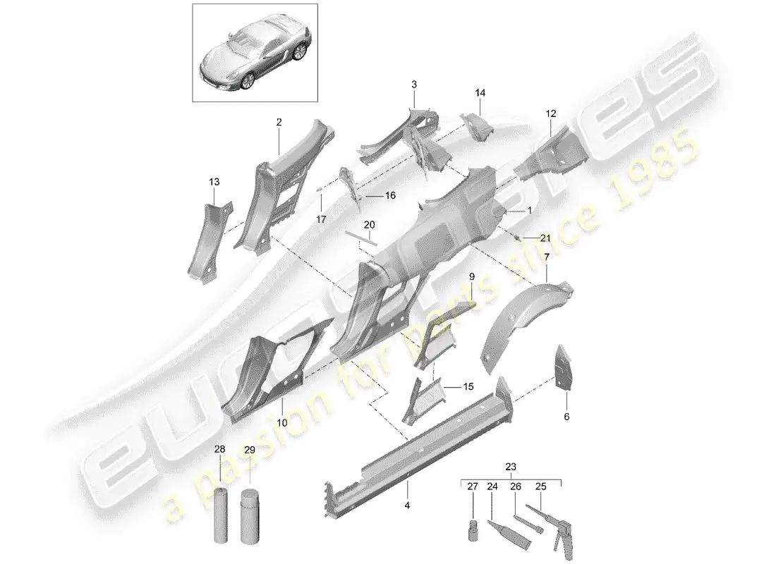 porsche 2012 (981 boxster) panel lateral diagrama de piezas