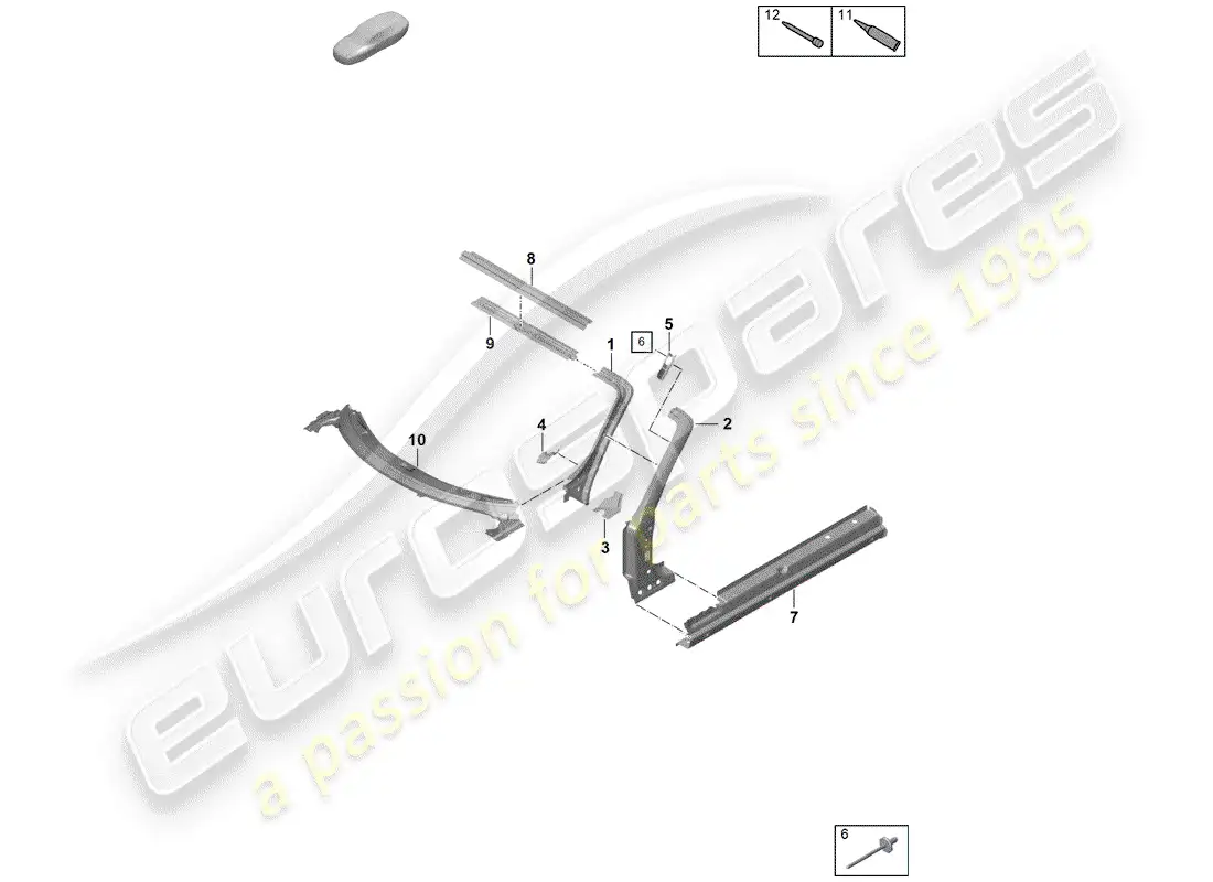 porsche 2019 (718 boxster spyder) capucha diagrama de piezas