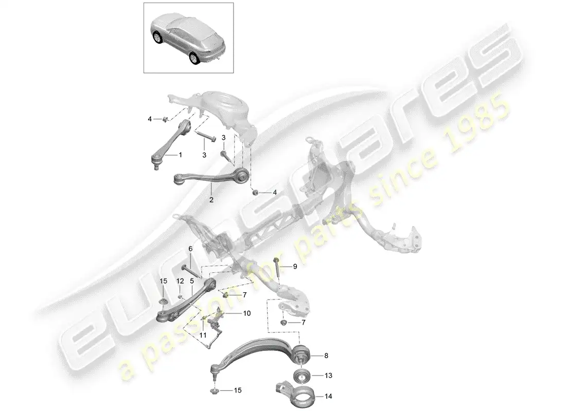 porsche 2018 (macan) brazo de control de oruga diagrama de piezas