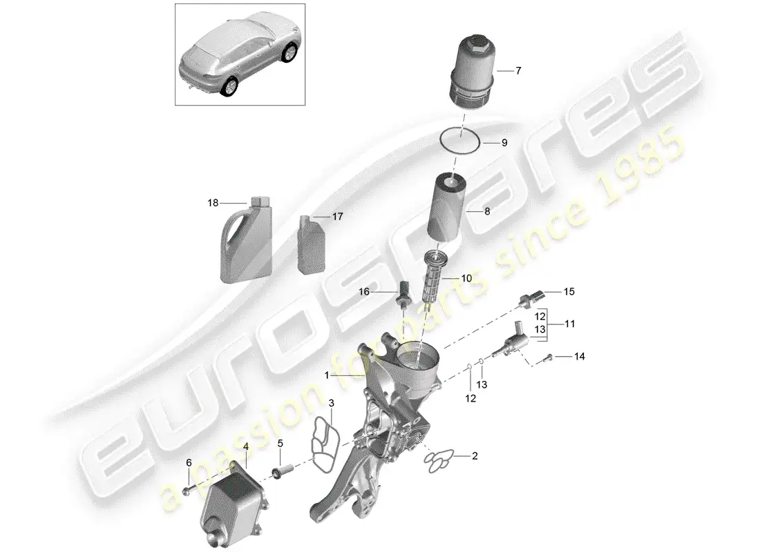 porsche 2018 (macan) diagrama de piezas de la carcasa conductora de aceite