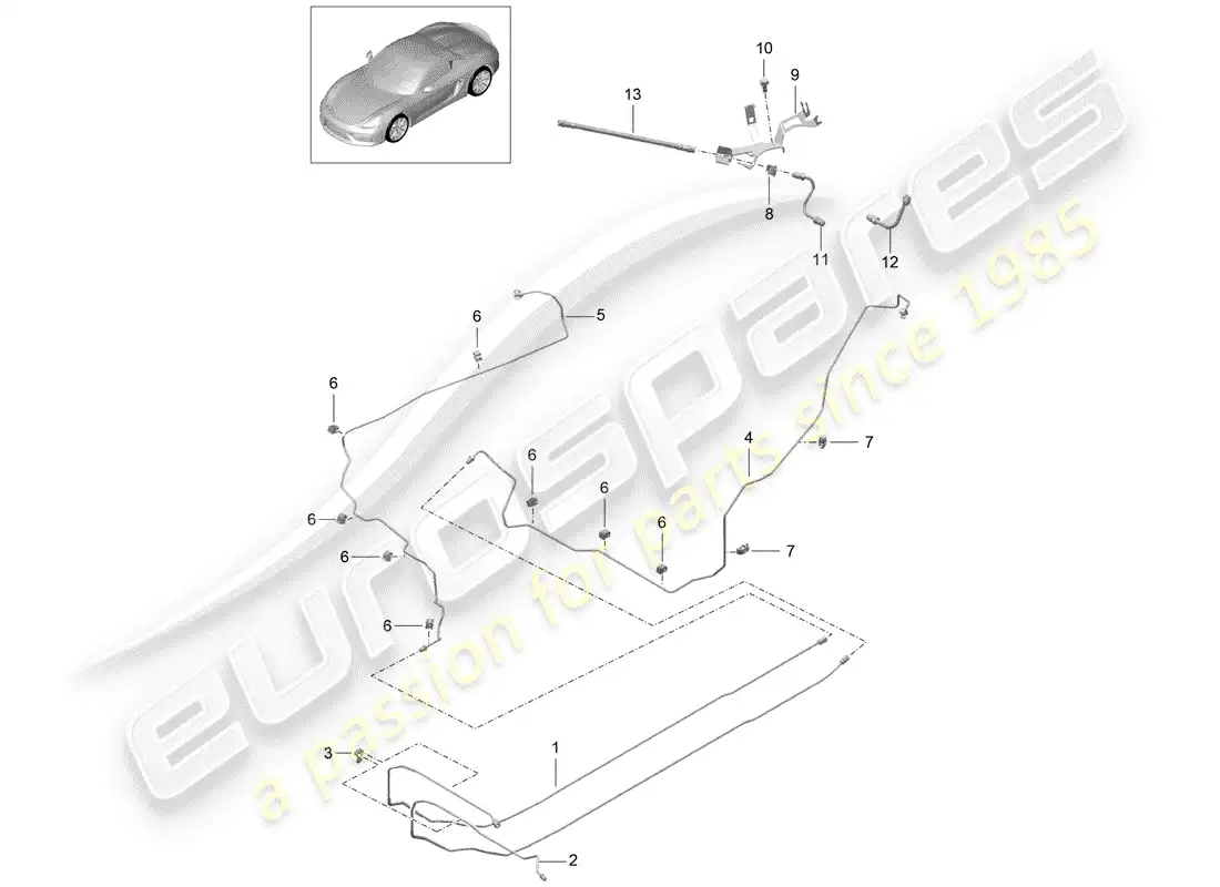 porsche 2016 (981 boxster spyder) líneas de freno diagrama de piezas