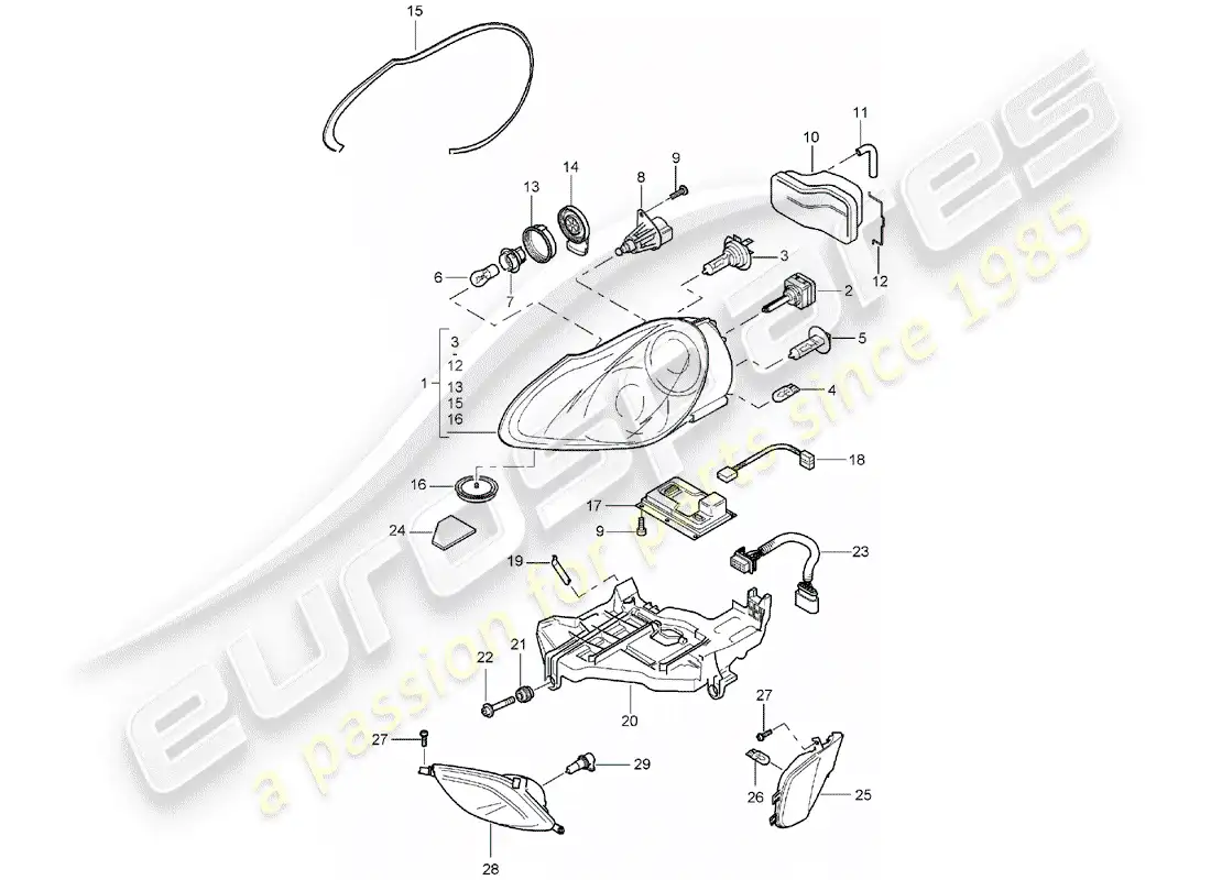 porsche 2005 (cayenne e1 9pa) lámpara de cabeza diagrama de piezas