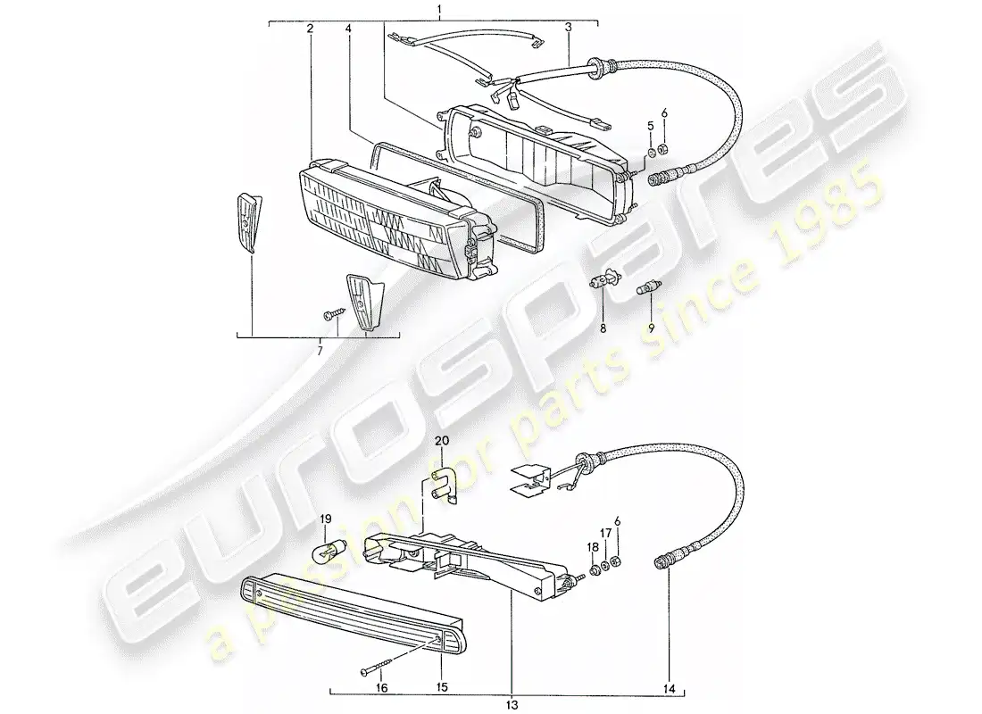porsche 1990 (944) faro adicional - intermitente diagrama de piezas