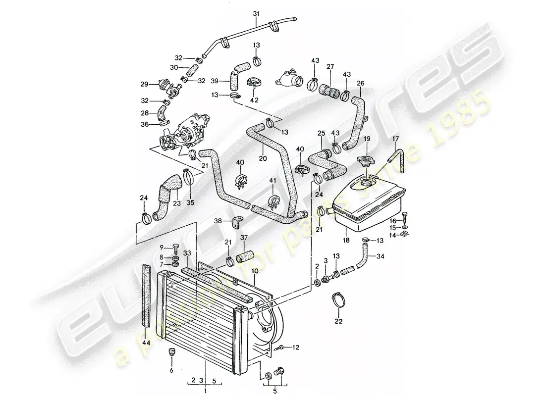 porsche 1990 (944) diagrama de piezas de refrigeración por agua
