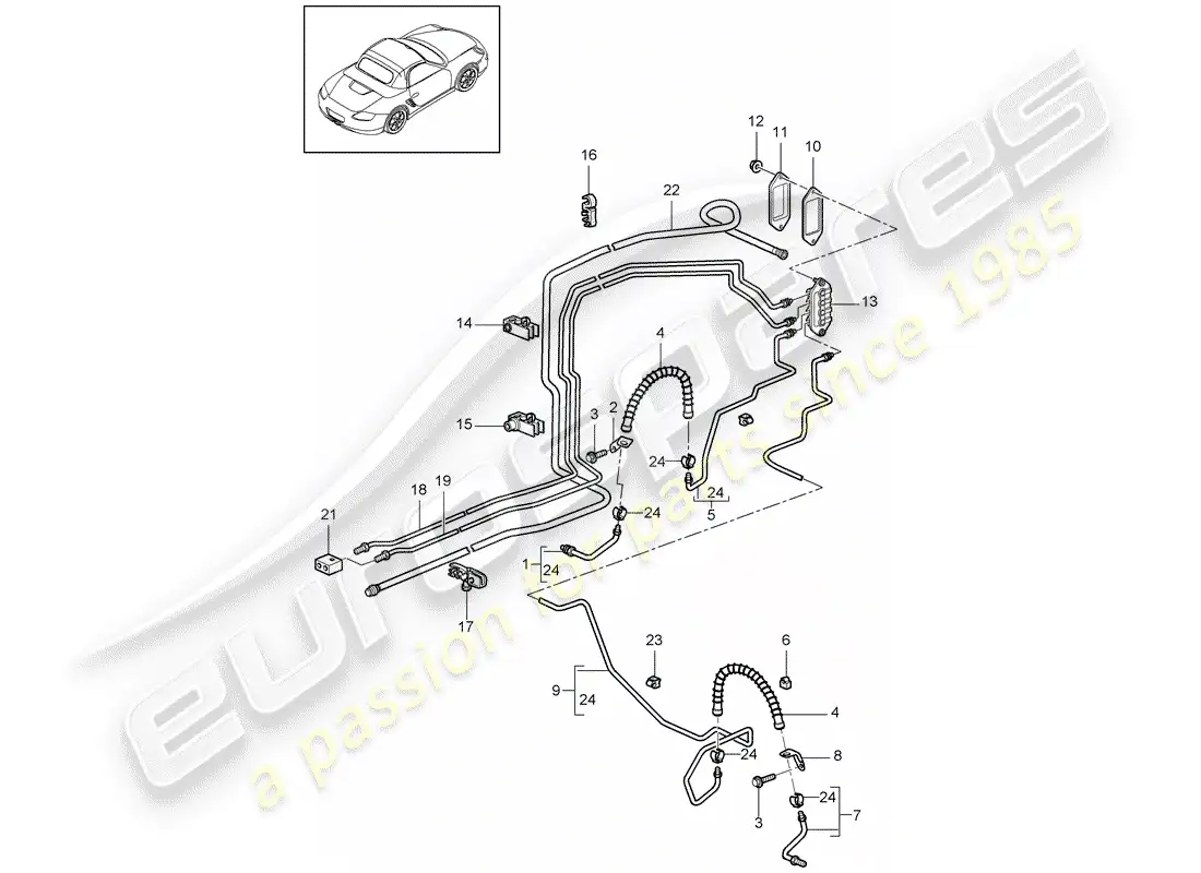 porsche 2011 (987 boxster) línea de freno diagrama de piezas