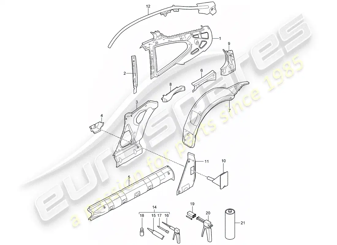 porsche 2011 (997-2) panel lateral diagrama de piezas