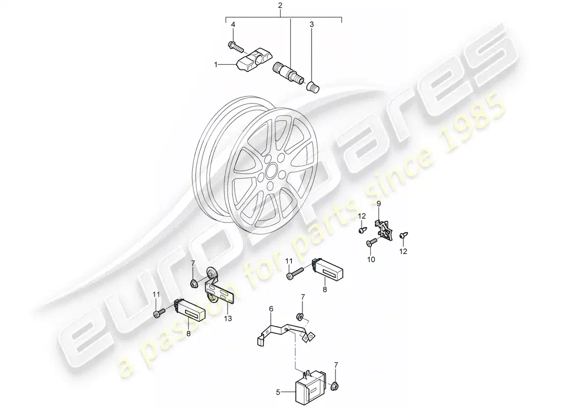 porsche 2007 (997-1 gt3) sistema de control de presión de neumáticos diagrama de piezas
