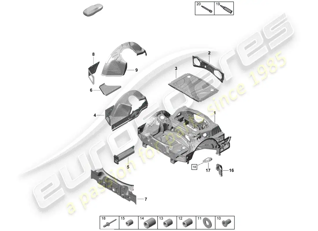 porsche 2019 (718 boxster spyder) extremo posterior diagrama de piezas