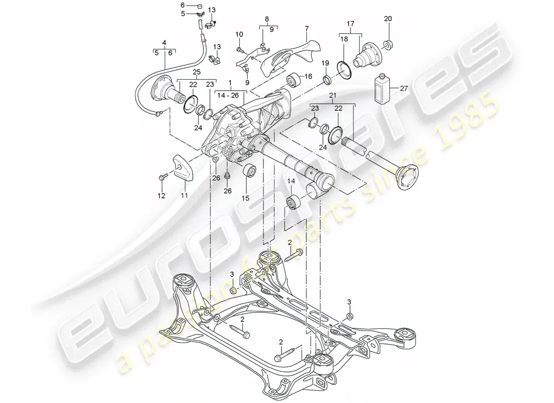 porsche 2010 (cayenne e1 9pa) diferencial del eje delantero diagrama de piezas