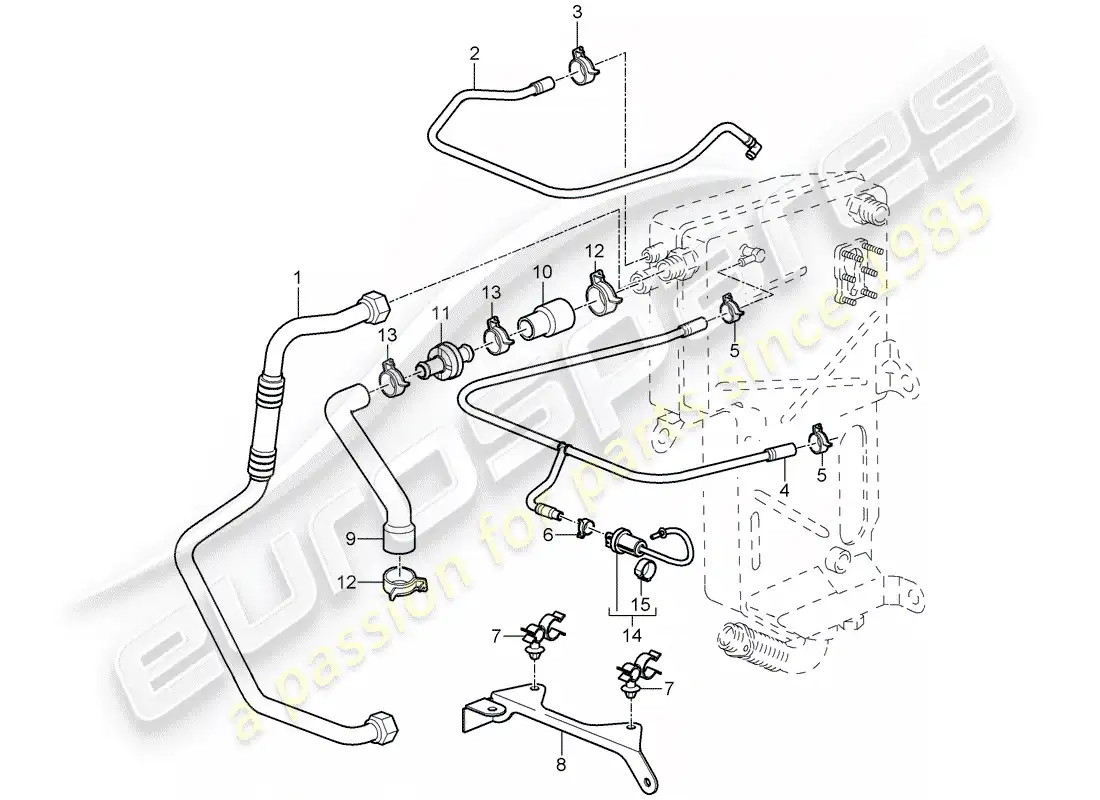 porsche 2007 (997-1 gt3) líneas diagrama de piezas