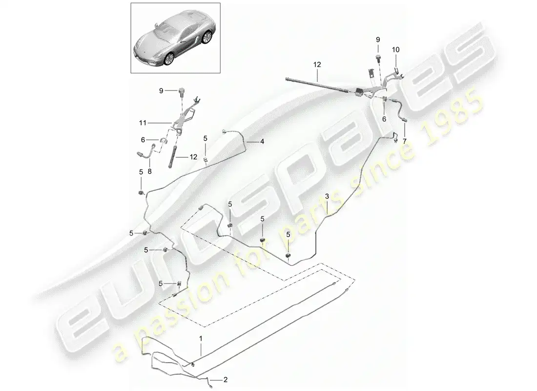 porsche 2016 (981 cayman) líneas de freno diagrama de piezas