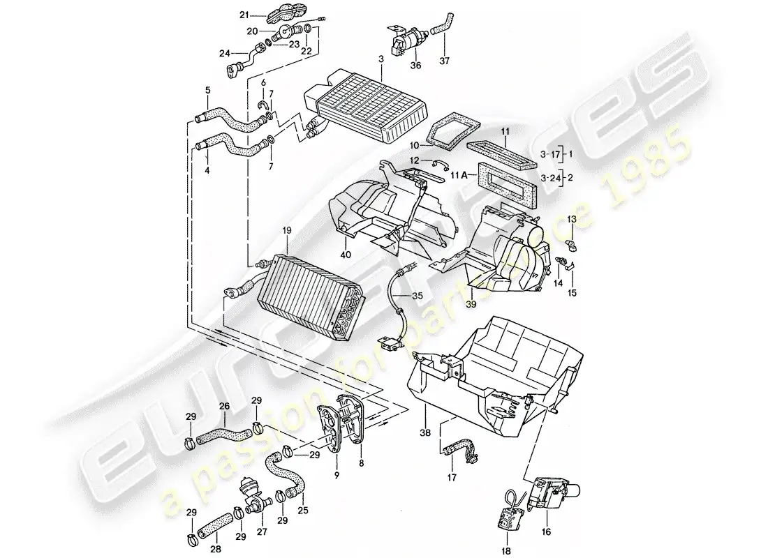 porsche 1990 (944) calentador - aire acondicionado diagrama de piezas