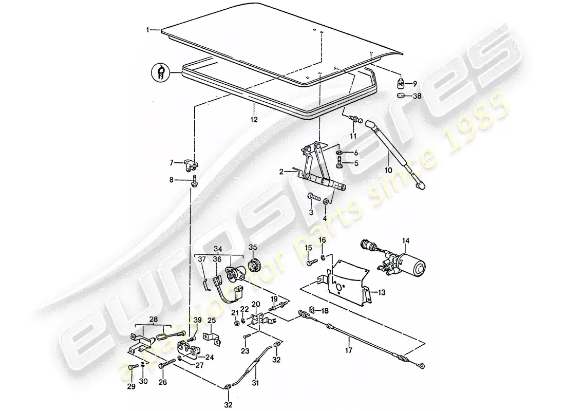 porsche 1990 (944) diagrama de piezas de la tapa del maletero trasero