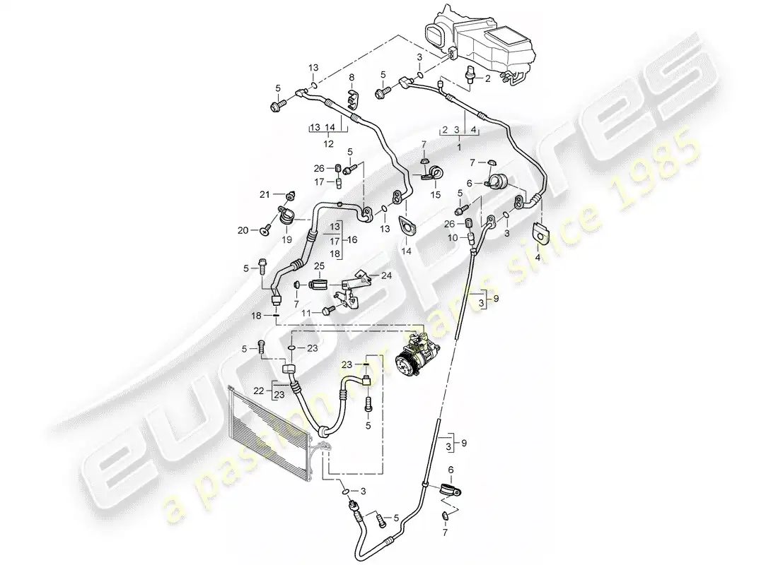 porsche 2005 (cayenne e1 9pa) circuito refrigerante diagrama de piezas